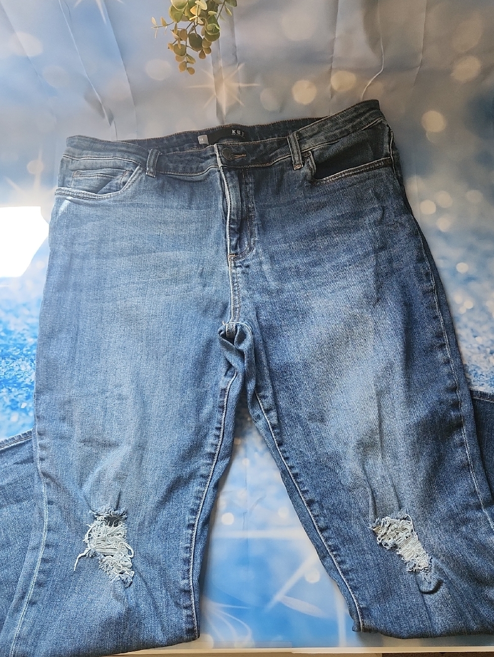 Kut from the Kloth Medium Blue Distressed Straight Leg Jeans
